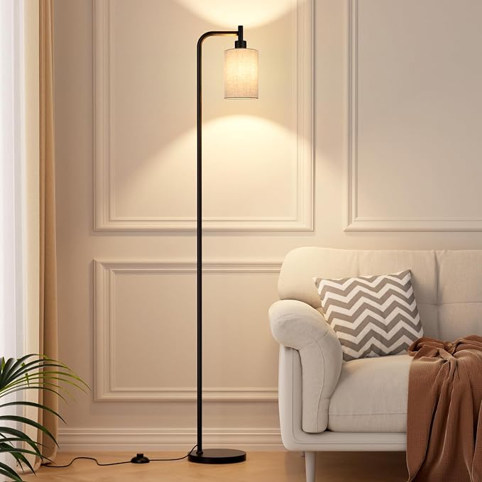 Ziisee Floor Lamps for Living Room - Tall Standing Lamp with Linen Shade, Floor Lamp with LED Bulbs, Modern Floor Lamps for Bedroom Office Corner
