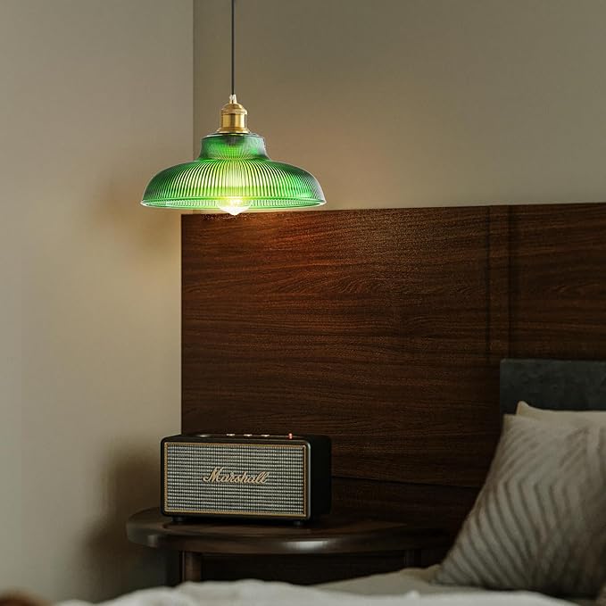 XZHGCEE Plug in Pendant Light: Hanging Light Plug in Green Glass Hanging Lamp, Pendant Lighting for Kitchen Island, Bedroom, Dining Room, Living Room, No Bulb