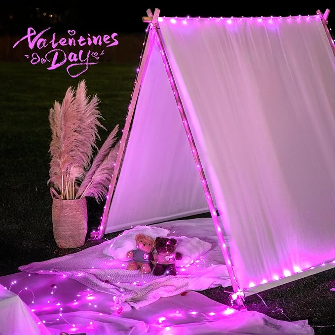 JMEXSUSS 2 Pack Pink Fairy Lights Battery Operated, Total 400 LED 132ft | with Remote, Timer, 8 Modes Christmas Twinkle String Lights for Bedroom Christmas Valentine's Day Indoor Birthday Party Decor