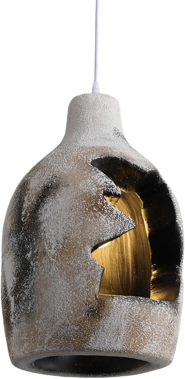 JAYMP Wabi Sabi Pendant Light for Dining Room Kitchen Island Hallway Farmhouse Hanging Lamp E26 Base Retroism Style Wine Bottle Shape Lighting Fixture (Antique White,C Shape, D26×H46cm)