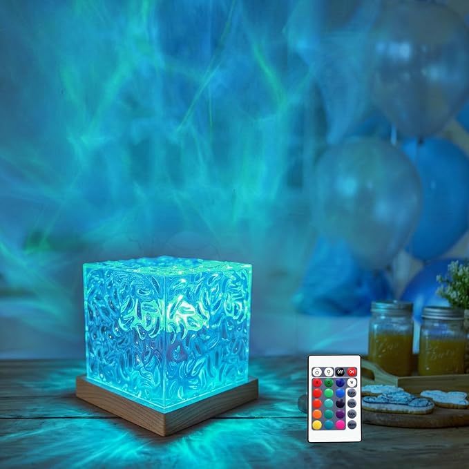 RICHMYC Ocean Wave Projector Light, 16 Colors Rotating Water Lamp, Remote | Beach Decor Sea Themed Gradual Northern Lights Projector for Office Bedroom Bar Restaurant (Plug in 4.7in)