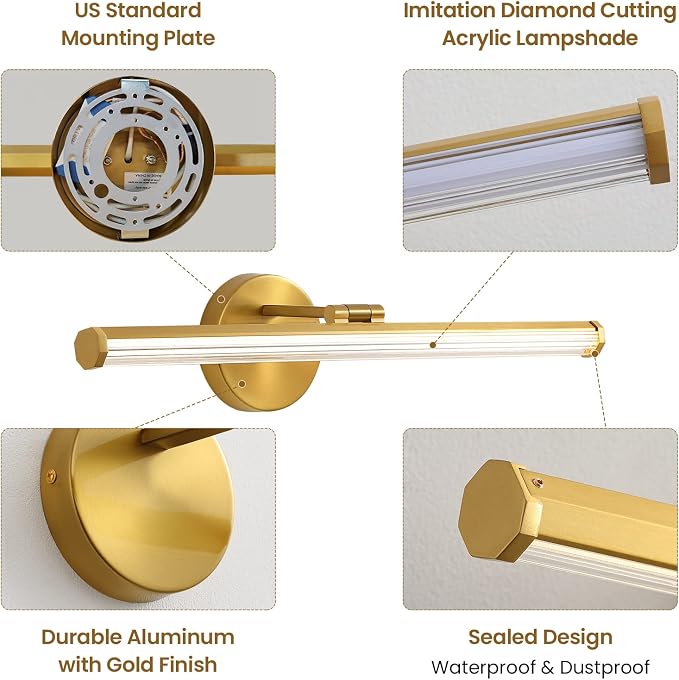 KAISITE Bathroom Light Fixture Over Mirror - Gold Vanity Light Fixture 15W 5CCT Angle Adjustable 22 Inch LED Dimmable Modern Vanity Light Bar for Bedroom Living Room Bathroom