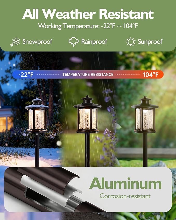 LITFIT Low Voltage Landscape Lighting, 12-Pack LED Pathway Lights Outdoor | 12V 3.4W 155LM 3000K Oil-rubbed Bronze Landscape Path Lights with Crackled Glass, Waterproof Aluminum for Walkway Garden Yard