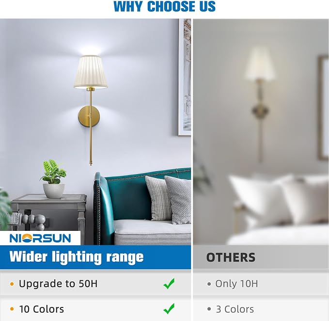Battery Operated Wall Sconce Set of 2,Beige-Gold Rechargeable Wall Lights with 10400mAh Dimmable Bulbs and Remote, 9 Colors Wireless Wall Lamps for Bedroom Living Room Hallway