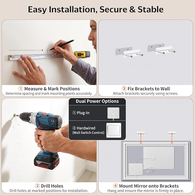30"x60" LED Bathroom Mirror with Lights, Front & Backlit, Anti-Fog | Lighted Mirror with Dimmable, Aluminum Frame, 3 Color Temperature, CRI 90+, Touch Control with Memory, HD Tempered Glass