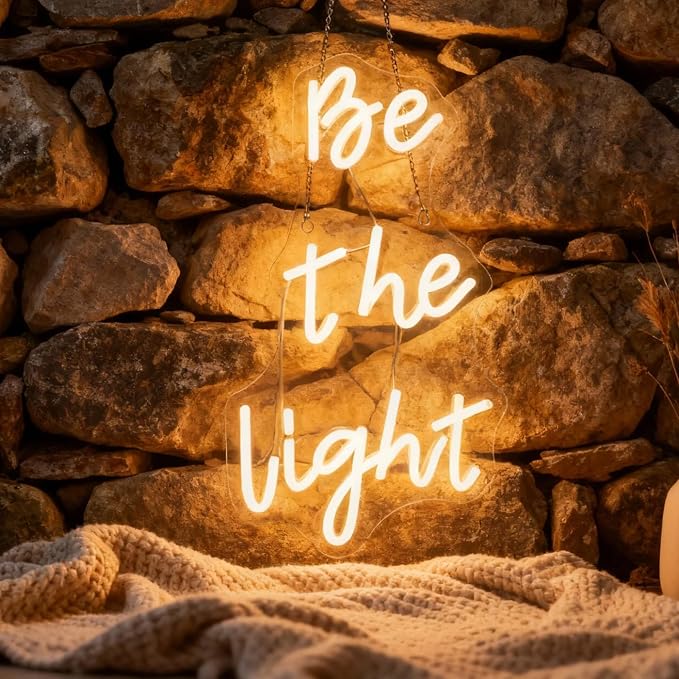 "Be The Light" Neon Sign, Positive Quotes Decorative Neon Lights for Home Room Wall Decor, Office Wall Decor Neon Light Sign, Christmas Birthday Gift,Thanksgiving Gift(warm white)