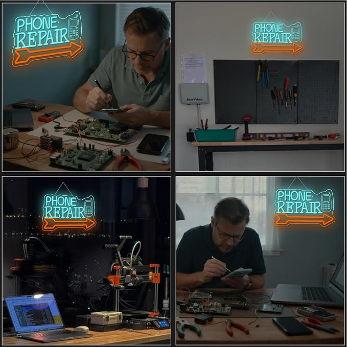 Looklight Phone Repair Neon Sign Arrow Neon Lights for Wall Decor Blue Orange Led Lights for Mobile Phone Repair Shop Business Cellphone Repair Shop Decorations