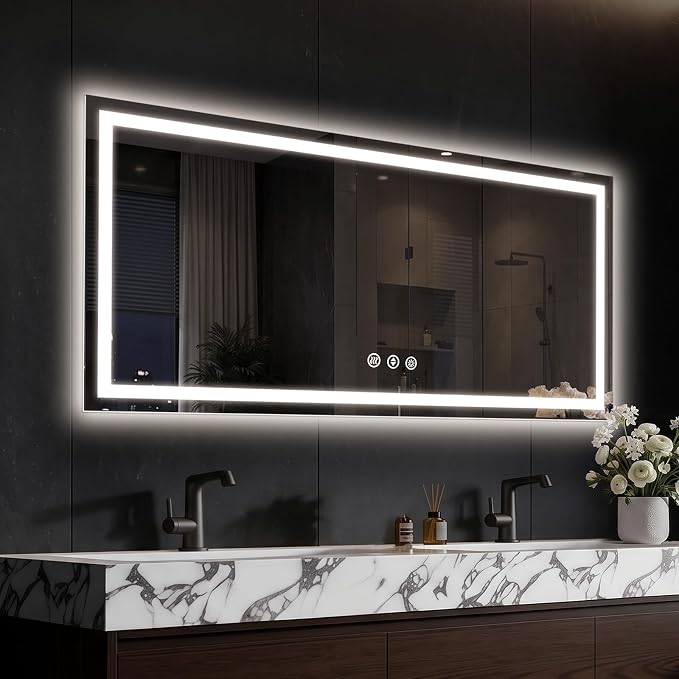 48x24 LED Bathroom Mirror with Anti-Fog, Backlit & Front Lit, Memory | Stepless Dimmable 3 Color CRI 95+ Shatterproof Tempered Glass ETL Listed for Safety Lighted Bathroom Vanity Mirror for Wall