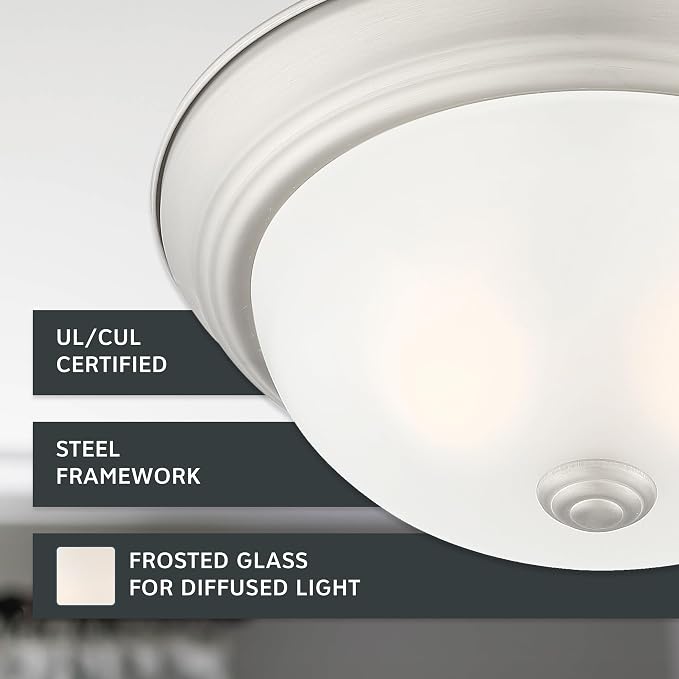 DESIGNERS FOUNTAIN Reedley 2-Lights Flush Mount Ceiling Light, 11 Inch Lighting Fixture for Kitchen, Bedroom, Bathroom, and Hallway, Pewter with Etched Glass, 1257S-PW-W