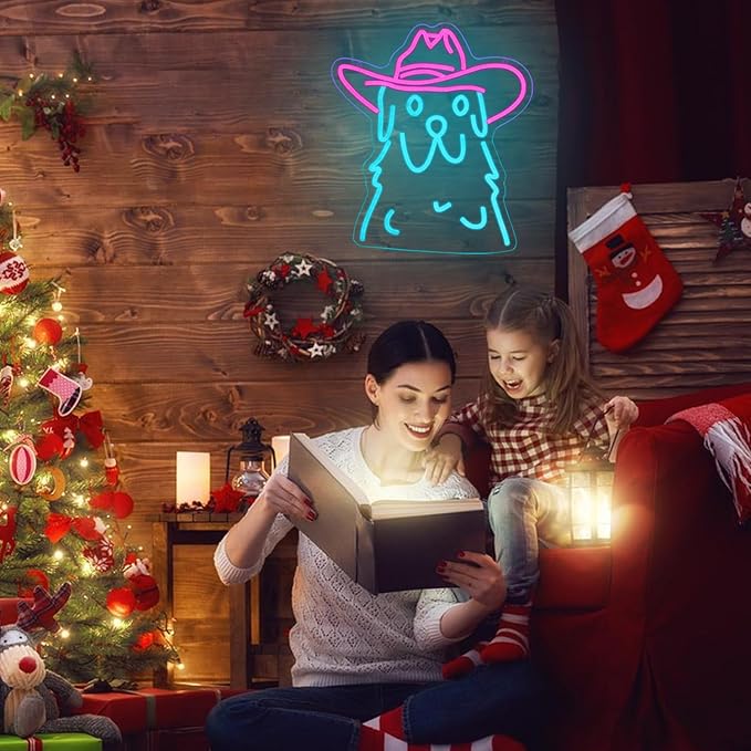 Cowboy Dog Neon sign Pink Blue Neon Signs for Wall Decor Dimmable Cowboy Neon Lights for Animal Decor Wall Bar Bedroom Kidsroom Business Game Room