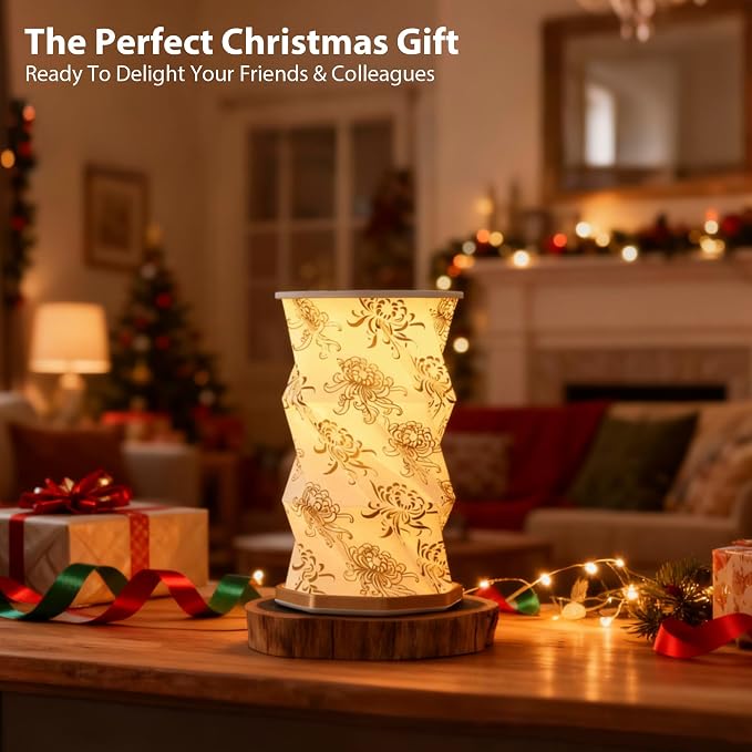 Birthday Flower Folding Lamp, Paper Lantern Lights, Japanese Gifts | Rechargeable Paper Light, Elegant Gift Box – Ideal Anniversary, Birthday Gift for Women, Mom, Grandma-White Chrysanthemum