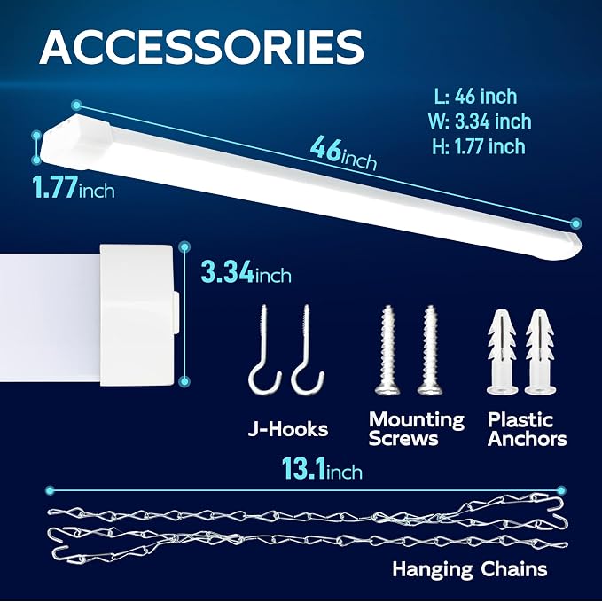 hykolity 4FT 70W LED Shop Light Linkable, 8000lm(300w Equivalent) | 5000K Utility Shop Lights for Garages, Workshops, Basements, Hanging or FlushMount,with Power Cord and Pull Chain,ETL,White