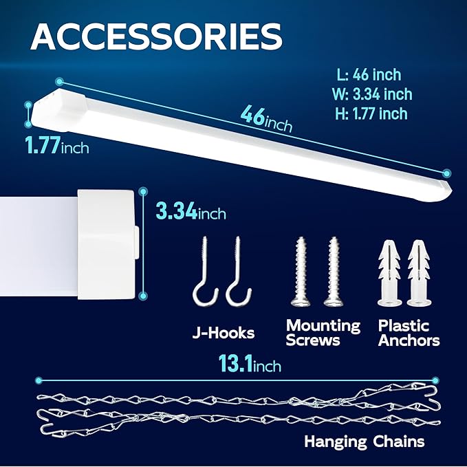 hykolity 4FT LED Shop Light Linkable,8000LM(300w Equivalent), 5000K | 70W Utility Shop Lights for Garages, Workshops, Basements, Hanging or FlushMount, with Power Cord and Pull Chain, ETL, 4 Pack