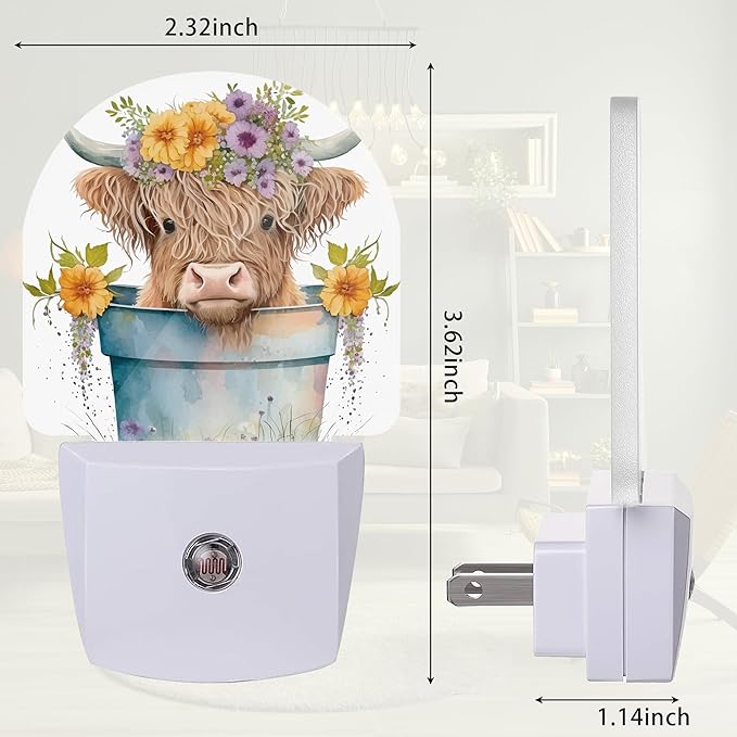 Highland Cow Night Light, Cute Nightlight Plug into Wall with Dusk to Dawn Sensor, LED Lamp Energy Saving Lights for Boys Girls,Lamp for Bedroom Bathroom Hallway