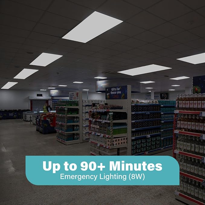 6 Pack 2x4 LED Flat Panel Light with Emergency Battery Backup | 90-Min Emergency Mode at 8W, 30W/40W/50W Wattage Switchable, 3000K/4000K/5000K Selectable, 100-277V, 0-10V Dimmable, UL, ETL