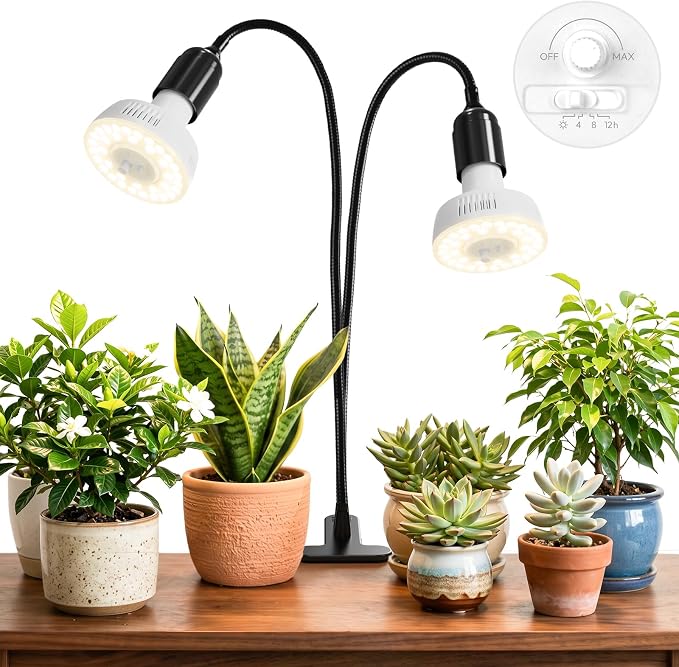 Barrina Orbgrow OG11A2 Clip On Grow Light for Indoor Plants, 4000K 22W | Integrated Stepless Dimming & Timing, Full Spectrum, High PPFD, 2 Goosenecks with E26 Plant Light Bulbs