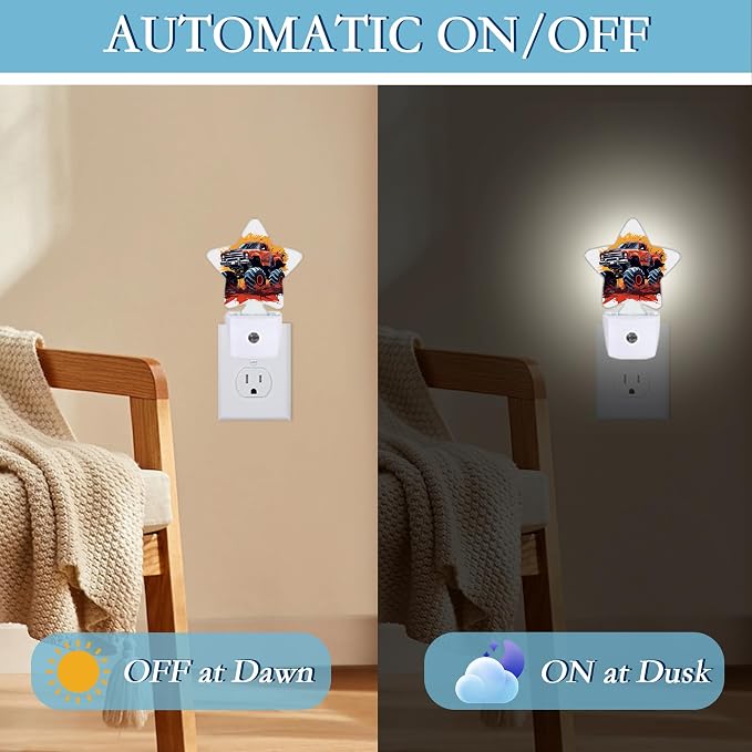 Cartoon Car Plug-in Night Light with Dusk-to-Dawn Sensor for Bathroom,Bedroom and Hallway Sleep Friendly Lamp for Women/Girls/Boys Gift,0.5w