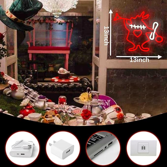 Alice in Wonderland Rabbit Neon Signs for Wall Art Decor, Dimmable White Rabbit LED Lights for Bedroom Man Cave Birthday Party Decoration,Halloween, Christmas, Easter Gifts