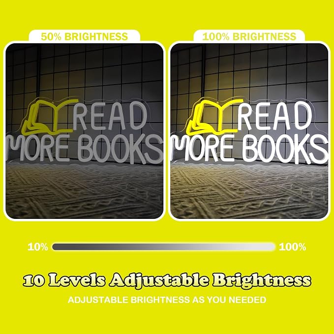 Read More Books Neon Sign Read Neon Light for Classroom Dimmable Led Light Up Sign for Bedroom Bookstore Reading Room Library Museum Study Room Decorations