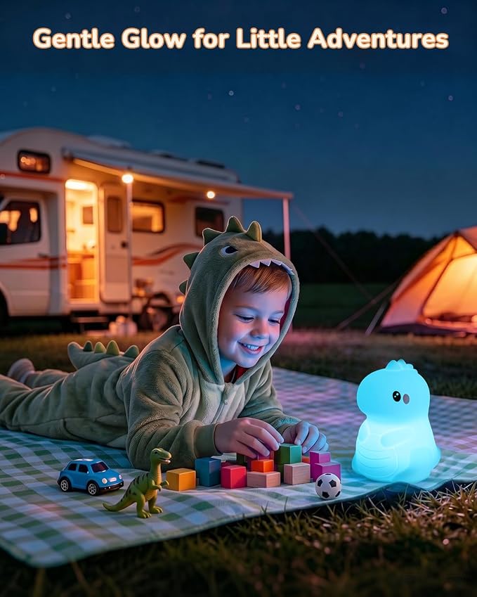 Night Light for Kids, LED Dinosaurs Squishy Animal Lamp for Baby, Soft Silicone Dimmable Touch Light with Timer, Battery Rechargeable Nightlight Boys Gifts Cute Room Decor 4.80 x 4.80 x 6.10 in