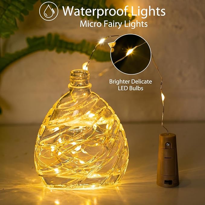 Brightown 10 Pack 7ft Battery Operated Wine Bottle Lights with Cork | 20 LED Bulbs, Warm White Glow, Waterproof, Flexible Silver Wire, Lovely for Liquor Bottles DIY Party Christmas Wedding Décor