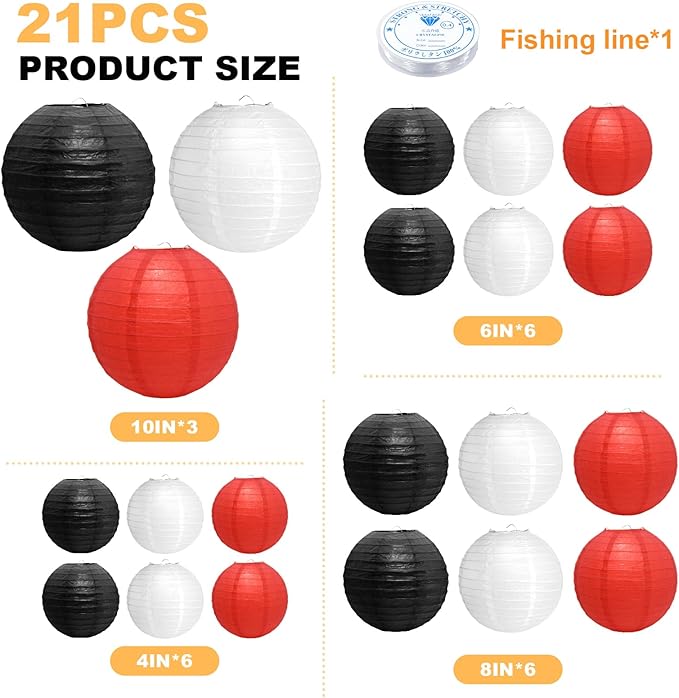 21 Pcs Paper Lanterns Party Decorations, 4/6/8/10 Inch Round Chinese Hanging Paper Lanterns for Wedding, Birthday, Baby Shower, Graduation, Classroom Ceiling Decorations Indoor Outdoor