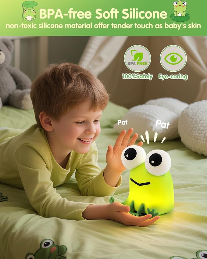 YISUN Frog Night Light for Kids, Soft Silicone Nursery Night Lamp Rechargeable LED Bedside Lamp with Timer, Cute Squishy Lamp for Boys Girls Room Decor Kawaii Toys