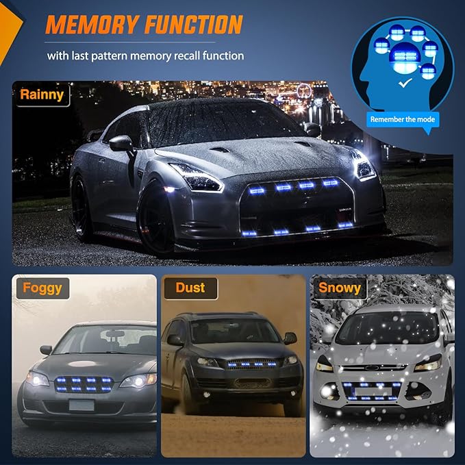 Nilight 8PCS Led Strobe Lights with Controller 12V 24V Sync Feature Blue Emergency Hazard Warning Light 12 24 LED Surface Mount for Vehicle Car Truck RV ATV