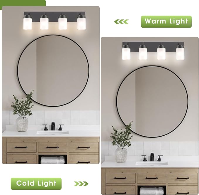 Bathroom Vanity Light, 4 Light Matte Black Vanity Light with White Matte Glass Shade, 30in Farmhouse Wall Light, Lighting Fixtures Over Mirror for Bathroom