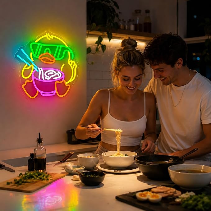 Duck Ramen Neon Sign Led Sign Neon Signs for Wall Decor Neon Light | Duck Led Lights Up Sign, Dimmable, Yellow Room Decor, Boys Girls Gift, Party, Ramen Restaurant Wall Decor, 5V USB Powered