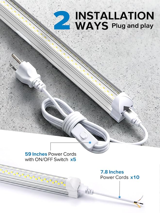 Super Bright 50W Led Shop Lights 4FT 10-Pack 5000K 7500LM For Garage Shop | 48inch Shop Light Linkable| 4' Led Ceiling Garage Lighting Light Fixtures For Garage Shop Workshop Warehouse Barn Lighting