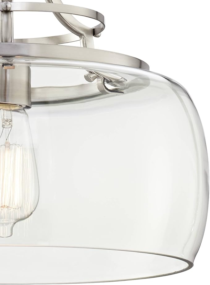 Charleston 13 1/2" Wide Brushed Nickel Clear Glass LED Pendant Light | Lighting Fixture Modern Industrial Dimmable Shade for Dining Room House Foyer Kitchen Island Entryway Bedroom
