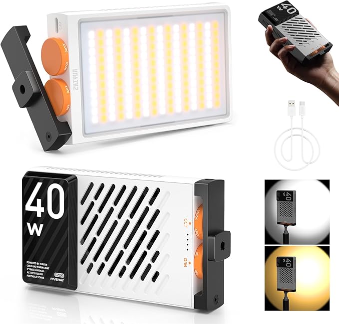 ZHIYUN FIVERAY M40 Video Light [Official], 40W Portable Camera Light, 14000 Lux, CRI/TLCI 96+ 2700-6200K, 320g LED Panel DSLR Photography Lighting, Lighting Setup for YouTube, TikTok