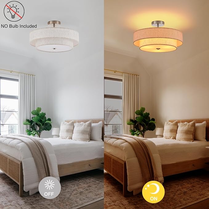 18" Chrome Semi Flush Mount Ceiling Light, 3-Light Drum Fixture | Widluth 18" Chrome Semi Flush Mount Ceiling Light, 3-Light Drum Fixture