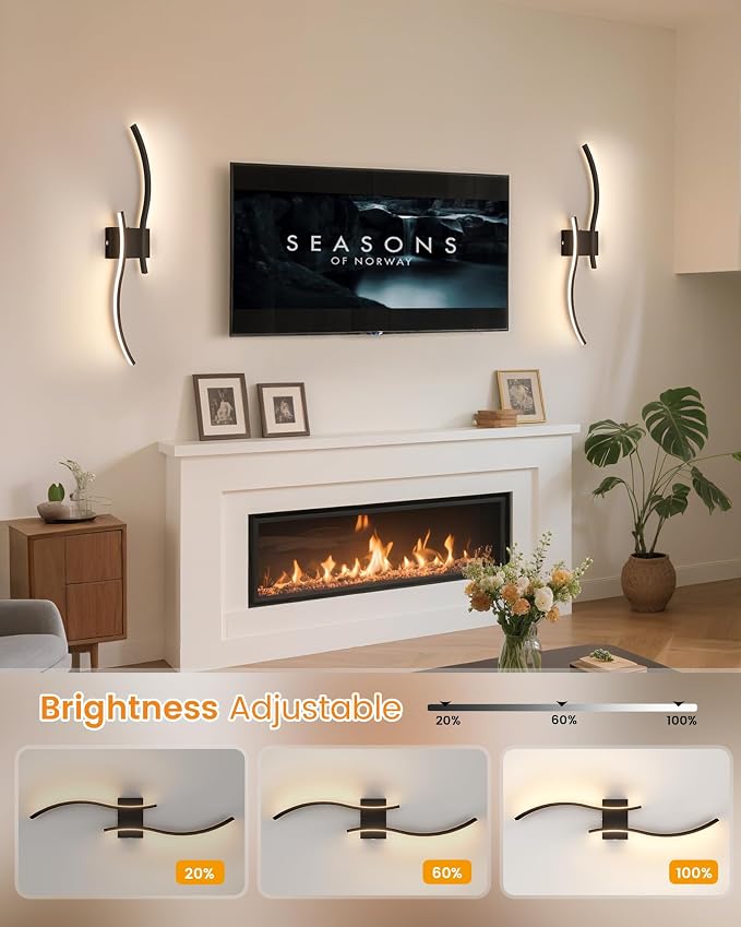 VOLISUN Battery Operated Wall Sconces Set of Two, 27.6 inch Wireless Wall Sconces, 3000K-6500K Dimmable Wall Lamps with Remote, Rechargeable Black Wall Lights for Living Room, Hallway, Bedroom