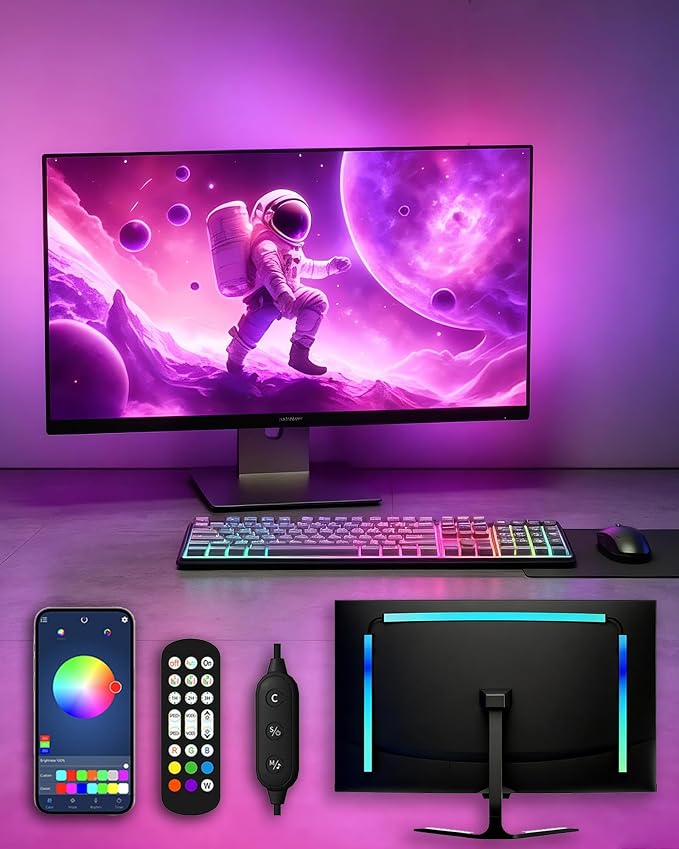 RGB LED Backlights for Monitor, Smart App Control Multiple Modes, Music Sync, USB Port (for 24in Monitor, Standard)