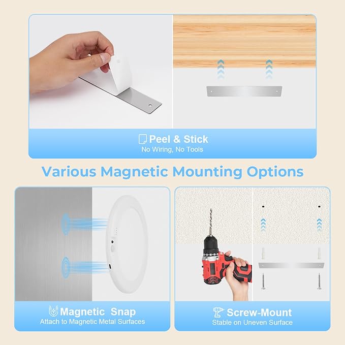 2Pack Rechargeable Magnetic Ceiling Light/Shower Light with Remote | Motion Sensor, Wireless, Power Indicator, Waterproof, Battery-Powered LED, 3 Color, Dimmable, Closet, Pantry, Hallway, Patio