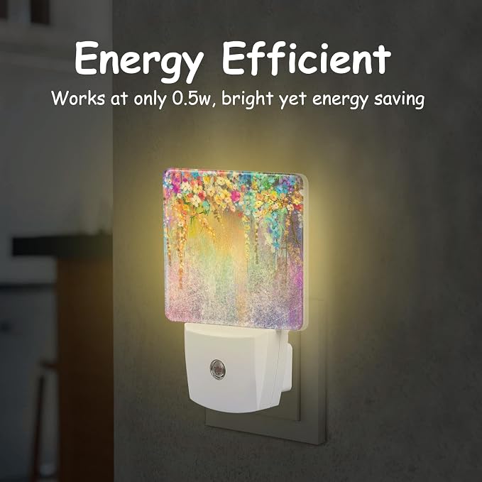 Abstract Ivy Floret Night Light Plug into Wall with Dusk to Dawn Sensor Blue Purple Flower Energy Efficient LED Nightlight for Women Girls Boys Room Decor,Hallway,Kitchen,Bathroom,Nursery,Stairs