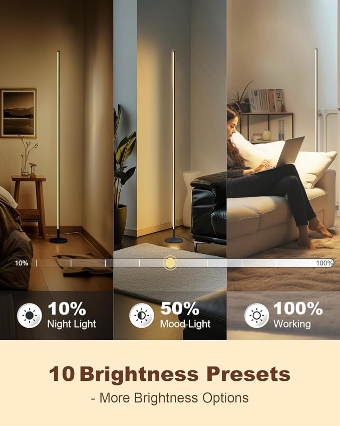 Minimalist Corner Floor Lamp - 2700K-6500K Dimmable LED Light | Modern Standing Mood Lamp with Remote Control for Living Room, Bedroom - 57" - 12W - Black - 1Pack