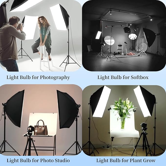 1 Pack 150W LED Soft Box Light, 2700-6500K Dimmable Color Temperatur Photography Light Bulb, E27 Lights Photography Photo Video Studio Lighting with Remote Control