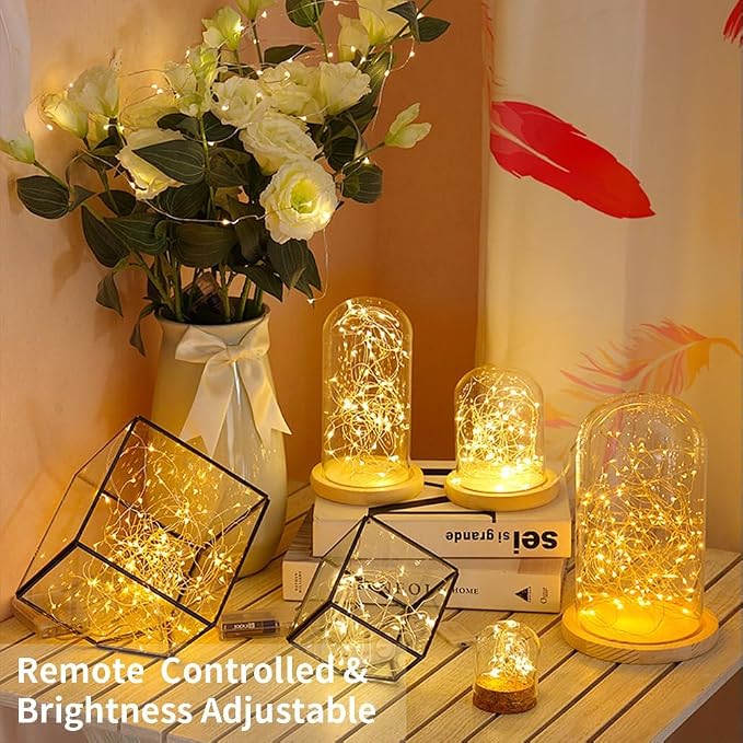GDEALER 2 Pack 20 Ft 60 LED Fairy Lights, Battery-Operated, Warm White | Remote Control, Timer, 8 Lighting Modes, 10 Brightness Levels, Silver Wire Twinkle Lights for Bedroom, Party and Indoor Decor