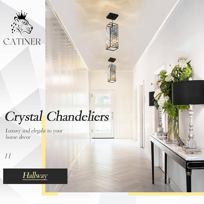CATINER Black Crystal Pendant Light, Mini Hanging Light, E26 | Black crystal pendant light with adjustable 59" cord, E26 base, dimmable, ideal for kitchen island lighting