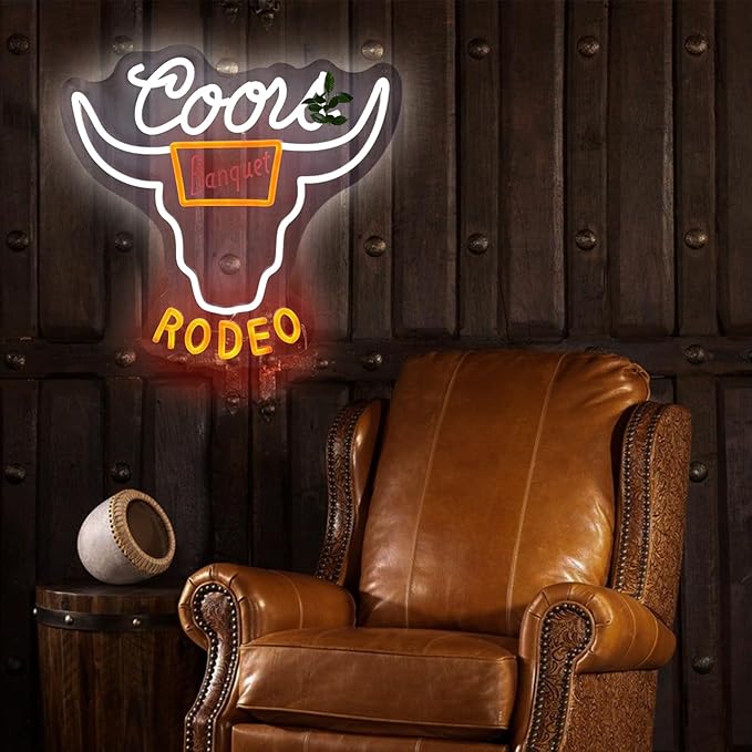 Western Decor Cowboy Neon Sign - 9 Brightness Adjustments Usb Powered, Cow Skull Light, Sign Beer, Bar Club Bull Led Wall Decor