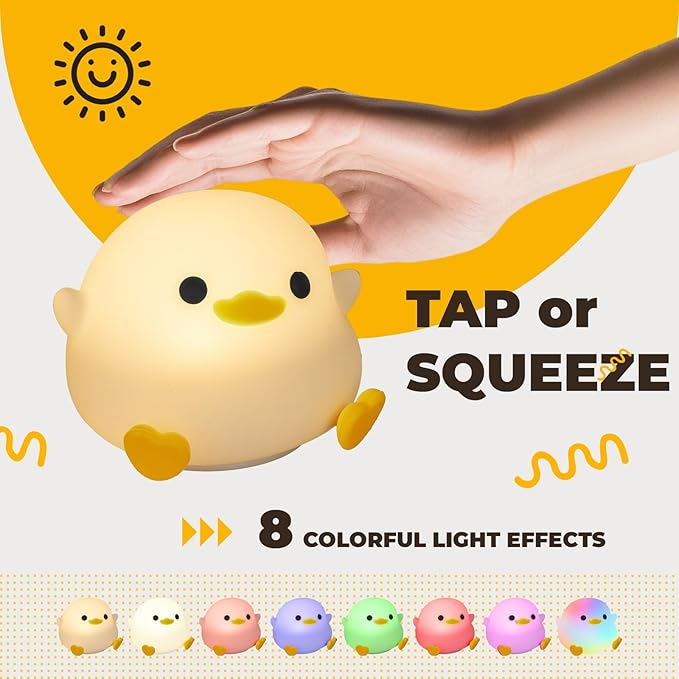 LED Squishy Animal Night Light - 2 Level Dimmable Nursery Lamp, Rechargeable Touch Lamp, Cute Dorm Decor - Perfect Boys Girls Gift (Pea Duck)