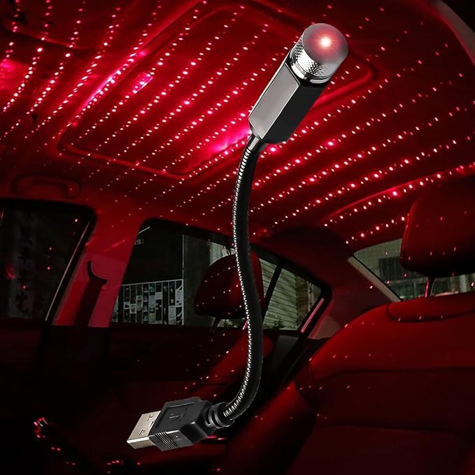 USB Star Projector Night Light, Adjustable Romantic Starry Sky Projector Car Light, Portable Atmosphere Decorative Auto Roof Light for Bedroom, Car, Party, Wall, Ceiling (Red)