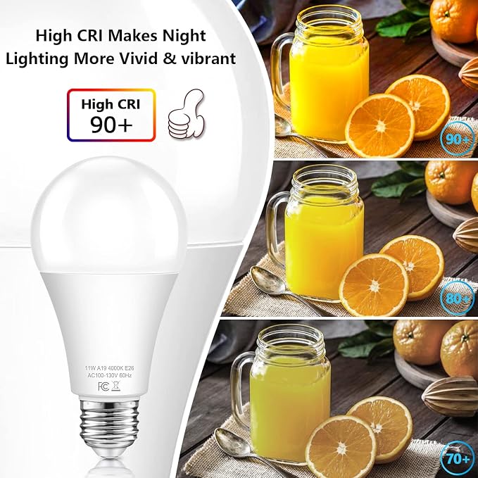 Dusk to Dawn Sensor Light Bulb Outdoor, A19 LED Bulbs Auto On Off 100 watt Equivalent, E26 Sensor Bulbs Neutral White 4000K, 11W 1200lm Smart Light Bulbs for Porch Garage Security, 4PACK