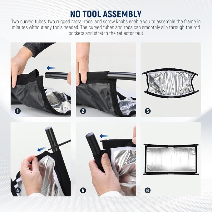 NEEWER U Type Light Diffuser Reflector for Studio and Photography Situation with Carrying Case, Arclight Curved Reflector 30"x18"/75x40cm in Black/White/Gold/Silver (Light Stand Not Included), RF-04