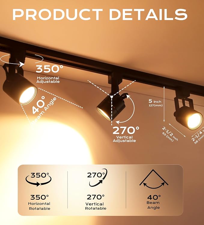 [12 Pack] CLOUDY BAY 8W 3000K Warm White Dimmable LED Track Light Head,CRI90+ True Color Rendering Adjustable Tilt Angle Track Lighting Fixture,40° Angle for Accent Retail,Black,Halo Type