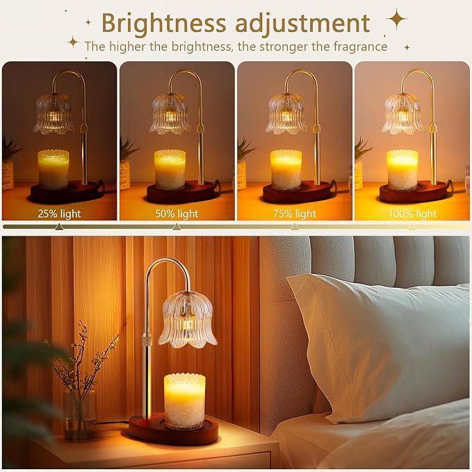 CRMILL Candle Warmer Lamp Electric Timer - Vintage Heater Candles Warming Height Adjustable Dimmable Warmers Flower Lamps No Flame Heat Warm Melt Wax Jar Modern Home