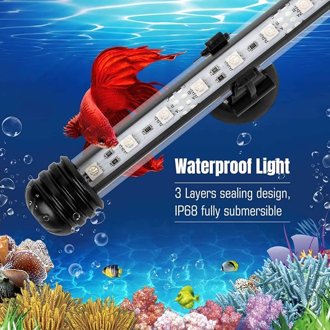 iKefe 15" White & Blue Submersible LED Aquarium Fish Tank Light with Timer/Dimmable Underwater Fish Tank Aquarium LED Lights Fixture for Saltwater Freshwater Fish, Plant Grow, Coral Reef Decorations